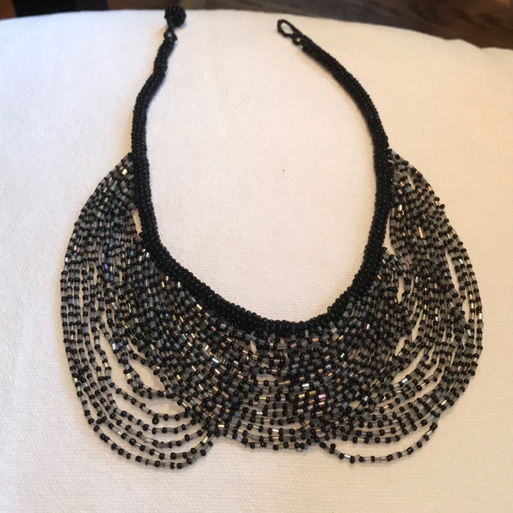 Black iridescent beaded statement necklace